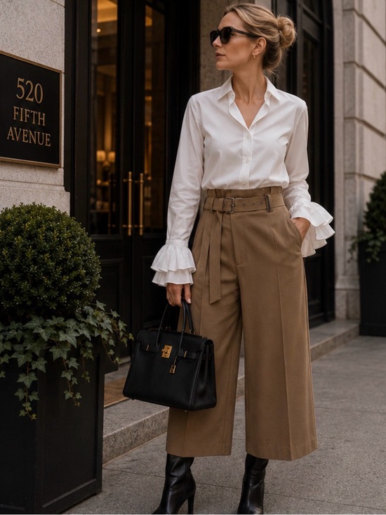 Brunello Cucinelli Pants - Brunello Cucinelli Cropped Belted Bead- Embellished Wood Wide-Leg Pants IT42